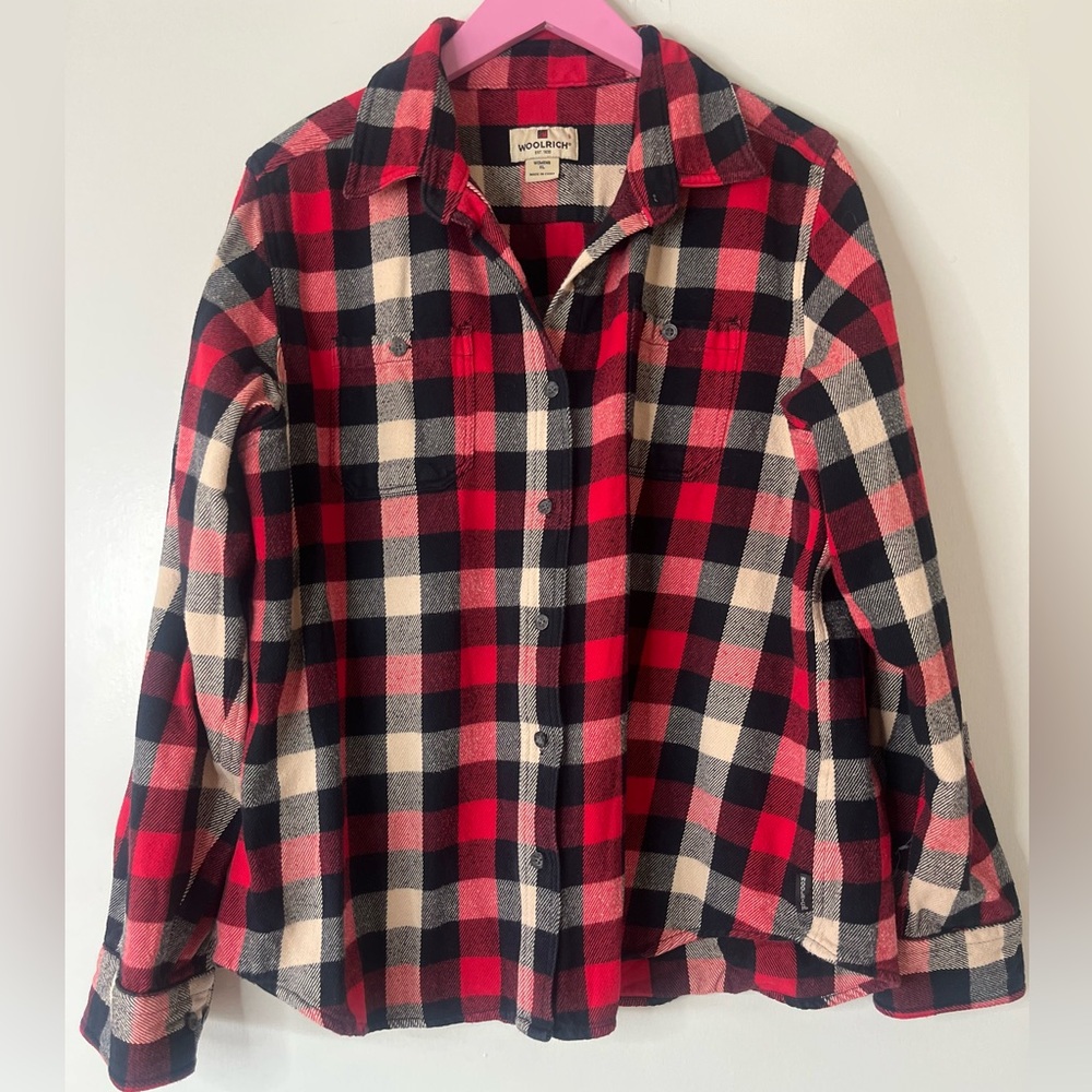 Woolrich buffalo check plaid women’s flannel button down shirt
